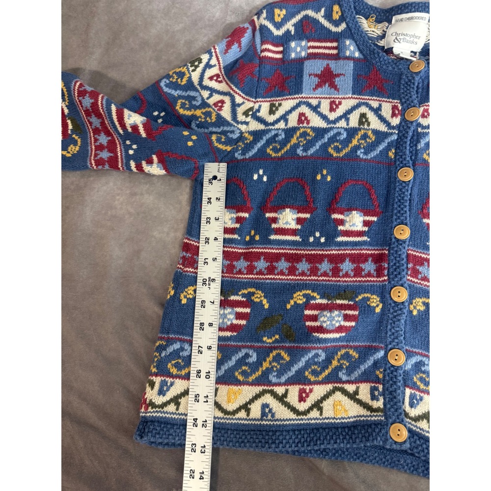 Christopher & Banks Americana Vintage Hand Embroidered Cardigan Blue M 4th July - Picture 5 of 6
